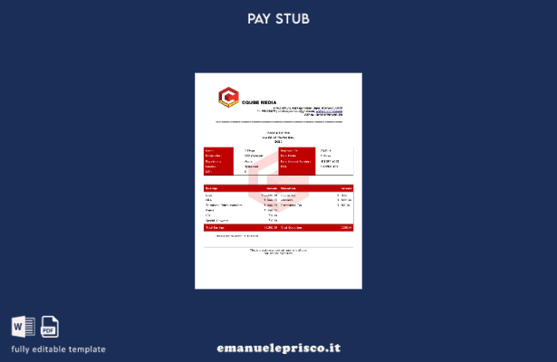 modello di busta paga Cqube Media in stile verificato